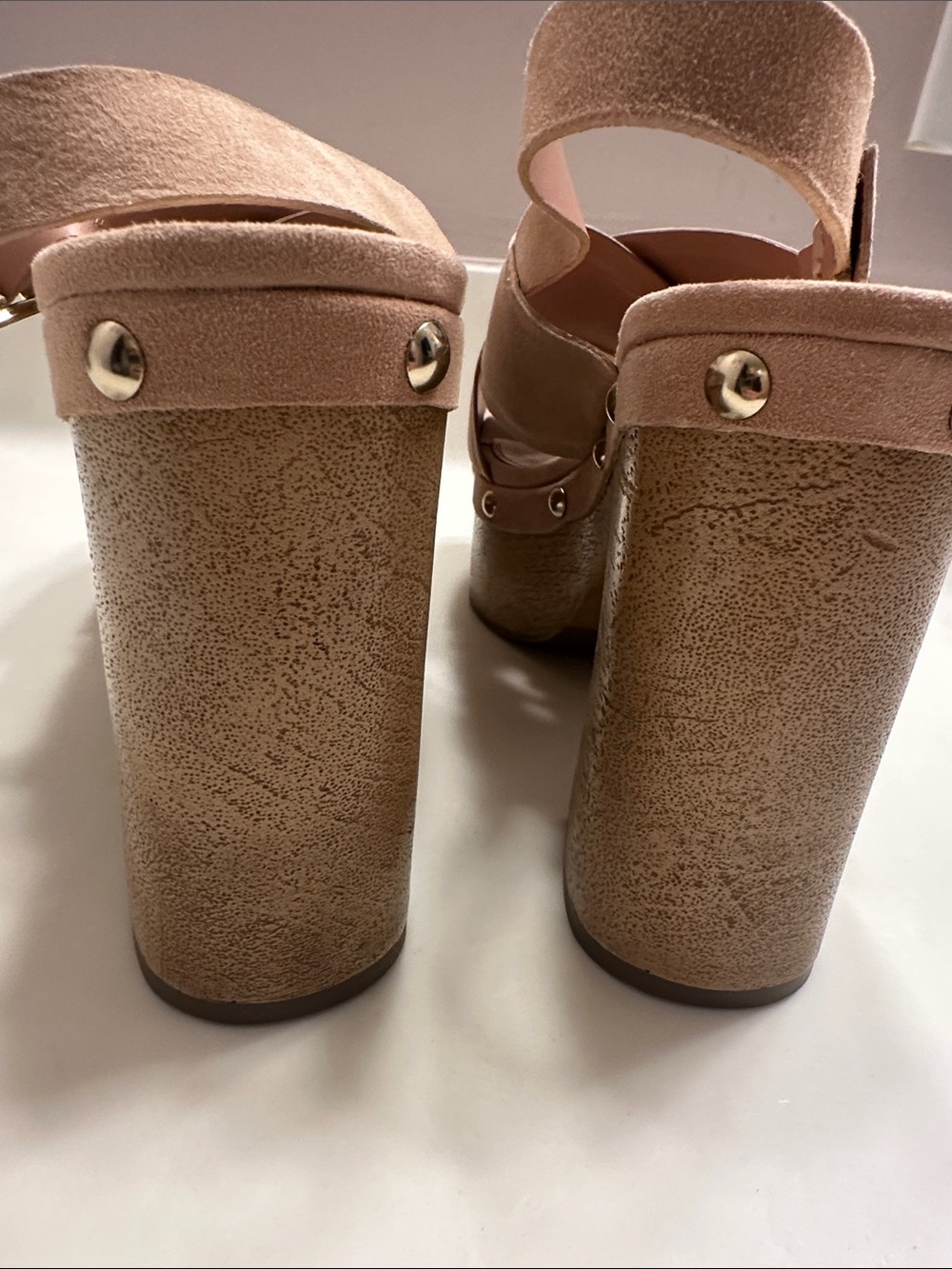 Vince Camuto Taupe Suede Crisscross Platform Sandals - Picture 9 of 9